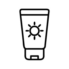 Poster - Outline drawing of a tube with a sun symbol for protection from the sun and skin health and wellness
