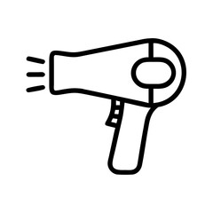 Poster - A simple graphic of a hair dryer with a handle and nozzle emitting air flow in a line drawing style