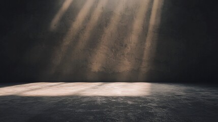 Poster - Subtle streams of light cascade across a stark concrete surface evoking mystery