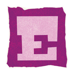Poster - Abstract pixelated E shape is floating in flat magenta torn-edge frame, transparent background