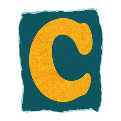 Poster - Textured yellow-orange C sitting on dark teal square with blue border on transparent background