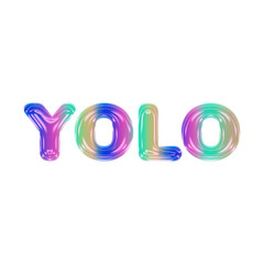 Poster - Stylized YOLO text is floating on transparent background, featuring glossy gradient bubble letters