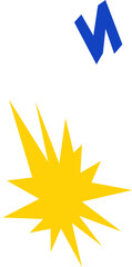 Poster - Yellow starburst, white plus and blue zigzag are floating in flat design on transparent background