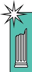 Fototapete - Flat vector is showing broken column and starburst on teal rectangle, transparent background