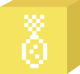 Poster - 3D yellow cube is showing white pixel-art trophy emblem on front face over transparent background