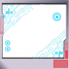 Poster - Futuristic HUD frame is showing cyan circuits and red shapes on transparent background, copy space