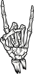 Fototapete - Stylized flat black-and-white skeleton hand is showing rock-on gesture with transparent background