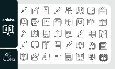 Poster - Collection of forty black and white articles icons for editorial and writing concepts