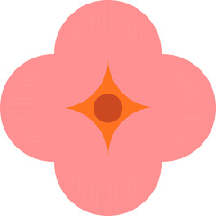 Poster - Abstract flat quatrefoil is glowing with pink lobes, orange star, circle on transparent background