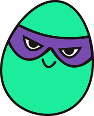 Poster - Cartoon green oval character is wearing purple eye mask in flat design on transparent background