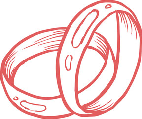Poster - Vector illustration showing overlapping sketched coral red circular bands on transparent background