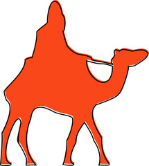Poster - Displaying stylized orange camel silhouette with black outline on transparent backdrop, copy space