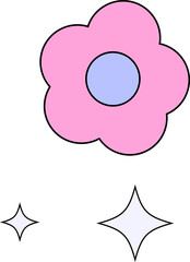 Poster - Stylized flower icon is floating on transparent background, showing pink petals and white sparkles