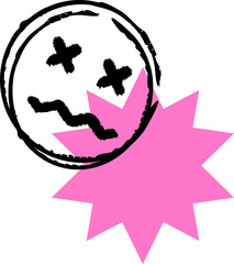 Poster - Flat design is showing distressed sketch circle face over pink starburst, transparent background