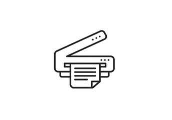 Fototapete - A simple line drawing of a printer with a document coming out isolated on a white background