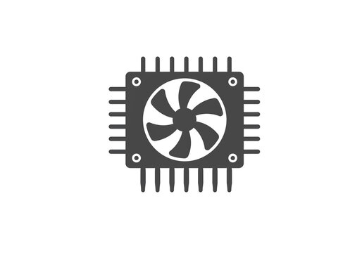 Isolated dark gray cpu cooler icon with fan and pins on a white background vector illustration