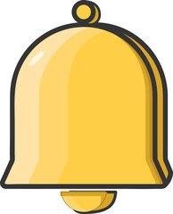 Poster - Golden flat bell icon is floating on transparent background, showing gradient shading, dark outline