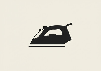 Poster - A simple black silhouette of an iron on a light background with a visible power cord and handle