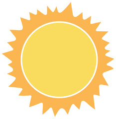 Poster - Stylized sun is shining in flat vector with yellow center and orange rays on transparent background