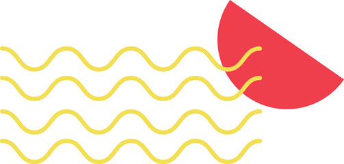 Poster - Flat abstract half sun is showing red semicircle, five yellow wavy lines on transparent background
