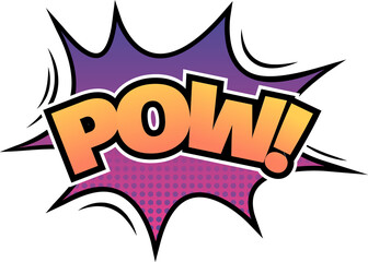 Poster - Comic-style POW! impact is being shown on purple burst with dots and lines, transparent background