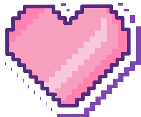 Poster - pixel art heart icon is floating on transparent background showing purple outline and white shadow