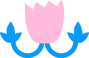 Poster - Stylized flower flat art showing pink bloom above blue stems and leaves on transparent background