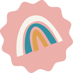 Poster - Abstract rainbow graphic is featuring three arches on scalloped pink circle, transparent background