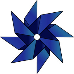 Poster - Stylized pinwheel is spinning with eight blue gradient blades in flat style on transparent backdrop
