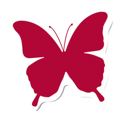 Poster - Red butterfly silhouette in flat design is floating on transparent background showing white outline