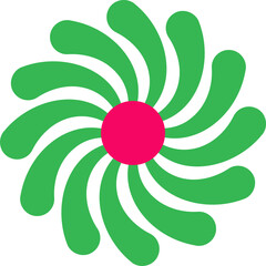 Poster - flower-like swirl is showing magenta core with green petals in flat style on transparent background