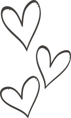 Poster - Three hand-drawn hearts are floating on transparent canvas, showing rough black contour lines