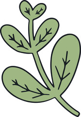 Poster - Botanical sprig is floating in flat design showing five oval veined leaves on transparent backdrop