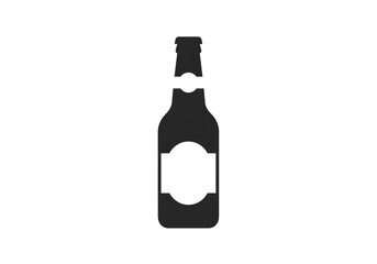 Fototapete - A black silhouette of a bottle with a white label on a white background in a simple illustration