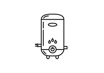 Fototapete - A minimalist line drawing of a water heater with drips and a power button on a white background