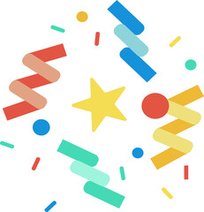 Poster - Abstract flat design is showing yellow star with rainbow bars and confetti, transparent background