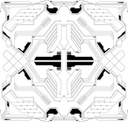 Poster - Flat abstract pattern is showing mirrored circuit traces, nodes, modules over transparent backdrop