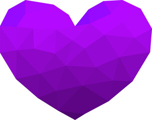 Poster - Geometric purple heart is showing triangular facets in 3D low poly design on transparent background