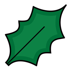 Poster - Stylized lobed green leaf is floating on transparent background with black outline, flat design