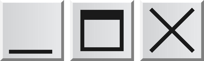 Aufkleber - Showing trio of beveled window control icons casting shadows on transparent canvas in flat design