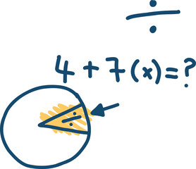 Poster - Flat diagram is showing circle with yellow slice, arrow, ÷ sign, equation, transparent background