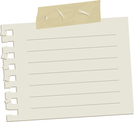 Poster - Flat design showing torn lined notebook paper floating on transparent background with masking tape