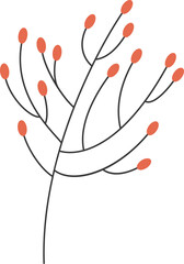 Poster - Minimalist vector illustration showing botanical branch with orange buds on transparent background