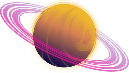 Poster - Vector art featuring planet glowing orange with magenta rings on transparent background, copy space