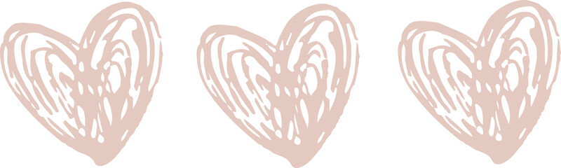 Poster - Three scribbled hearts are floating on transparent background with rough hand-drawn style