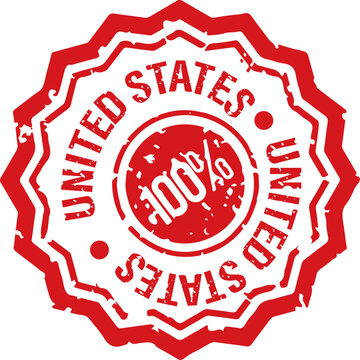 Red rubber seal showing jagged circular border 100% United States text on transparent background