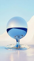 Poster - Reflective sphere on a serene landscape during the day with blue sky and soft clouds