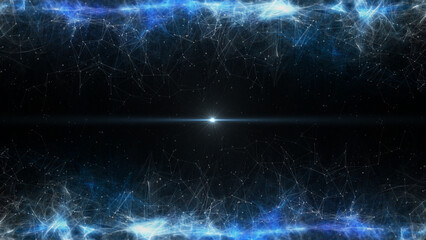 Aufkleber - Abstract white and blue nebula organic particle flowing with low poly line dot connection illustration background