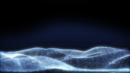 Poster - Futuristic Glow Blue Dynamic Wave With HUD Element Security Data Flow Communication DOF Illustration Background.