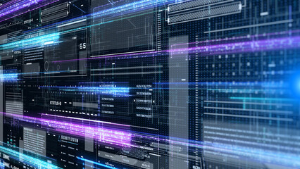 Poster - HUD technology digital cyberspace data network connection perspective view illustration background.